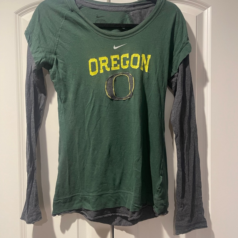 Nike O of Oregon Green and Gray Long-Sleeved “Layered” T-Shirt
